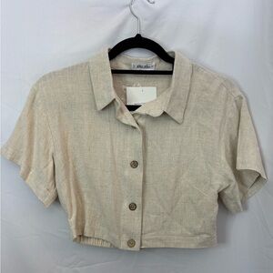 Beige Button-Up Crop Top